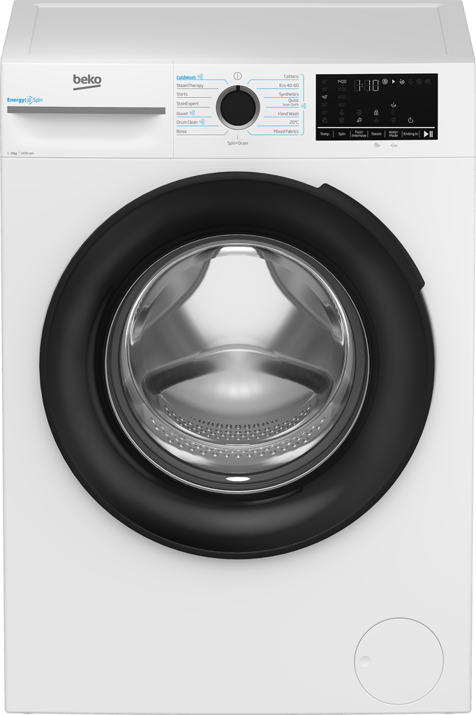 BM3WT4941IW Tackle your laundry with ease using this 9kg 1400rpm washing machine. Featuring Beko’s EnergySpin technology, this machine accelerates detergent dissolution with less heat, cutting energy consumption by up to 35% on everyday wash programmes. Rated A for energy efficiency, this model includes Beko’s IronFast and SteamCure technologies to reduce wrinkles in your clothes. Plus, the SteamTherapy programme refreshes garments in 17 minutes, without the need for a full wash cycle. 