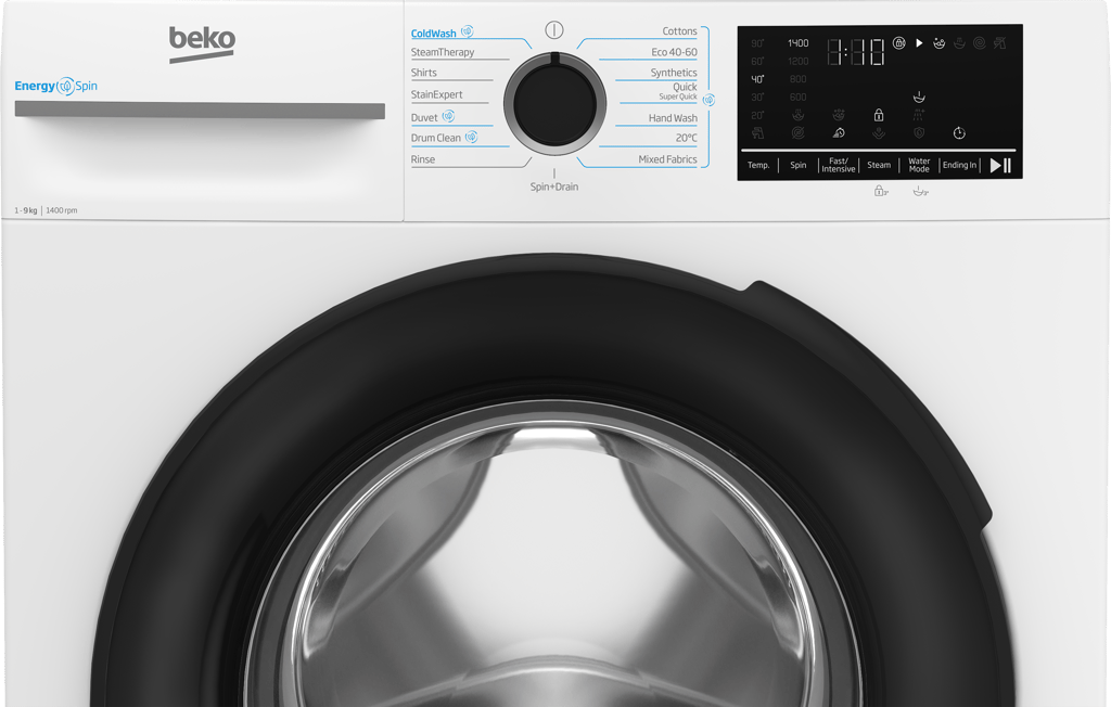 BM3WT4941IW Tackle your laundry with ease using this 9kg 1400rpm washing machine. Featuring Beko’s EnergySpin technology, this machine accelerates detergent dissolution with less heat, cutting energy consumption by up to 35% on everyday wash programmes. Rated A for energy efficiency, this model includes Beko’s IronFast and SteamCure technologies to reduce wrinkles in your clothes. Plus, the SteamTherapy programme refreshes garments in 17 minutes, without the need for a full wash cycle. 