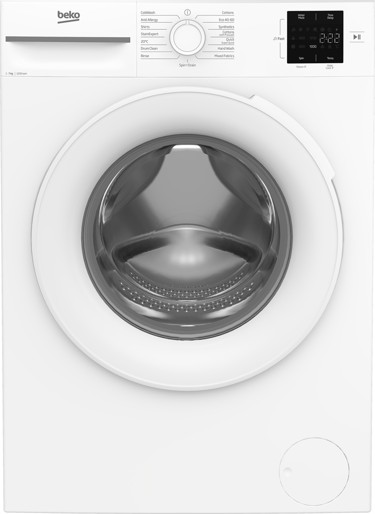 BM1WT3721W This 7kg 1200rpm washing machine makes everyday laundry effortless. The SteamCure programme optimises wash cycles to reduce wrinkles, while the Quick Programme cleans a full load in just 28 minutes. On busy days, Fast+ technology cuts wash times by up to 55%. And with AddXtra, you can pause mid-cycle to safely add any forgotten items, giving you complete control and convenience.