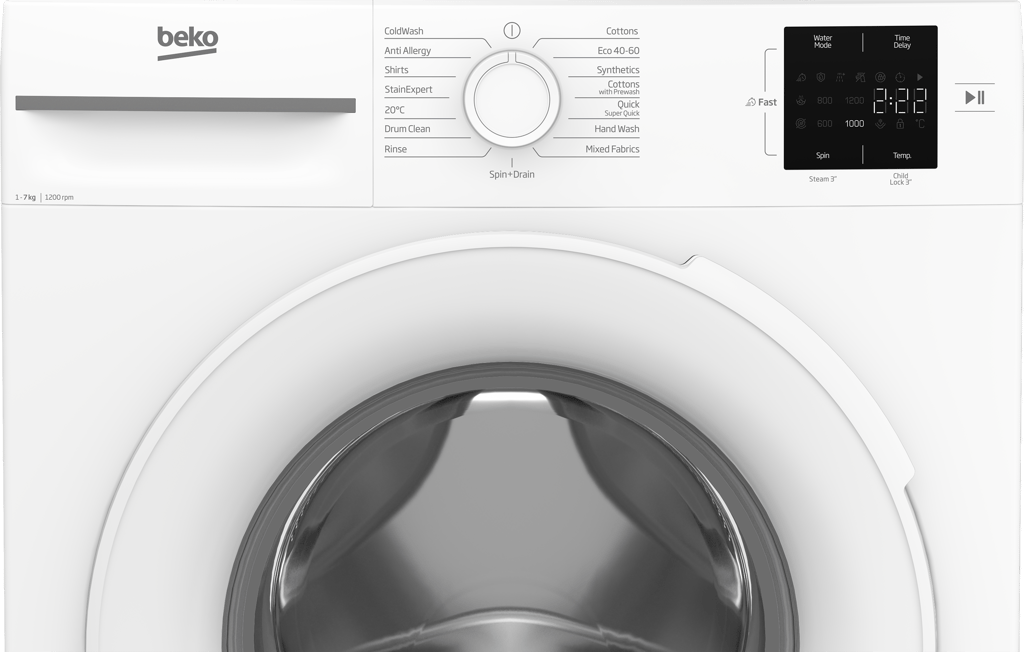 BM1WT3721W This 7kg 1200rpm washing machine makes everyday laundry effortless. The SteamCure programme optimises wash cycles to reduce wrinkles, while the Quick Programme cleans a full load in just 28 minutes. On busy days, Fast+ technology cuts wash times by up to 55%. And with AddXtra, you can pause mid-cycle to safely add any forgotten items, giving you complete control and convenience.