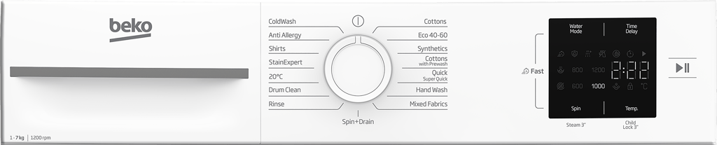 BM1WT3721W This 7kg 1200rpm washing machine makes everyday laundry effortless. The SteamCure programme optimises wash cycles to reduce wrinkles, while the Quick Programme cleans a full load in just 28 minutes. On busy days, Fast+ technology cuts wash times by up to 55%. And with AddXtra, you can pause mid-cycle to safely add any forgotten items, giving you complete control and convenience.