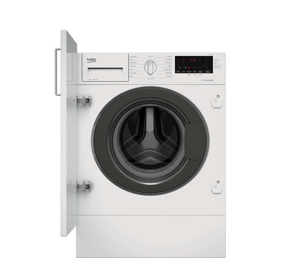 WTIK86151F Experience unparalleled time-saving efficiency with this built-in 8kg, 1600rpm washing machine. While the Quick Programme effortlessly washes a generous 8kg load in just 28 minutes, the Super Quick Programme achieves a 2kg wash in an impressive 14 minutes. A portion of the washing machine's tub—up to 10%—is even made from recycled plastic bottles, helping to minimise its embedded carbon footprint.