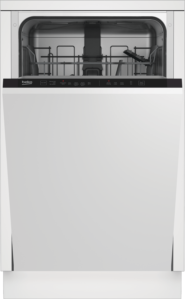 DIS15020 For versatile dishwashing tailored to your daily needs, this Integrated Slimline Dishwasher boasts a selection of 5 programmes. From the quick and efficient Mini 30' programme that washes a full load in just 30 minutes to the Quick&Shine™ feature that completes a full load in only 58 minutes, there's a programme for every dishwashing scenario. folding plate supports in the bottom basket, providing extra room for larger dishes.