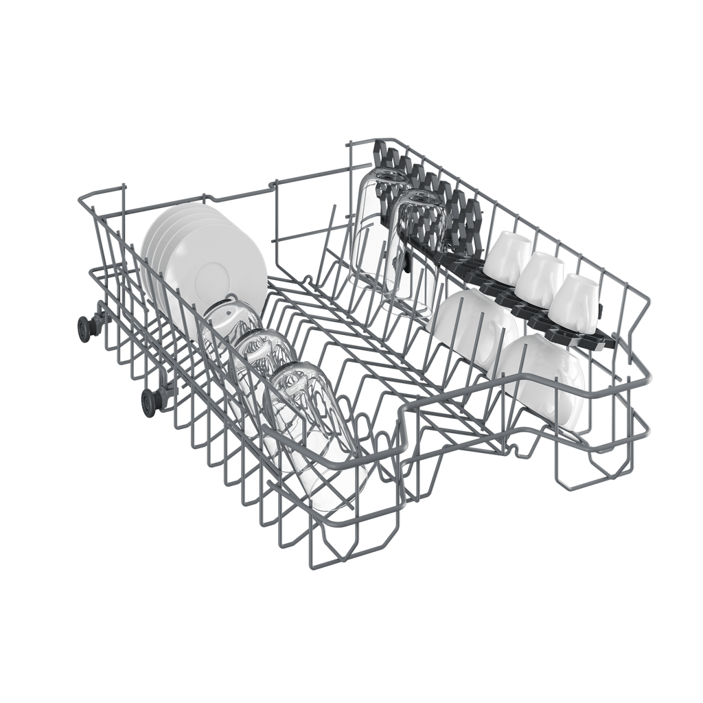 DIS15020 For versatile dishwashing tailored to your daily needs, this Integrated Slimline Dishwasher boasts a selection of 5 programmes. From the quick and efficient Mini 30' programme that washes a full load in just 30 minutes to the Quick&Shine™ feature that completes a full load in only 58 minutes, there's a programme for every dishwashing scenario. folding plate supports in the bottom basket, providing extra room for larger dishes.