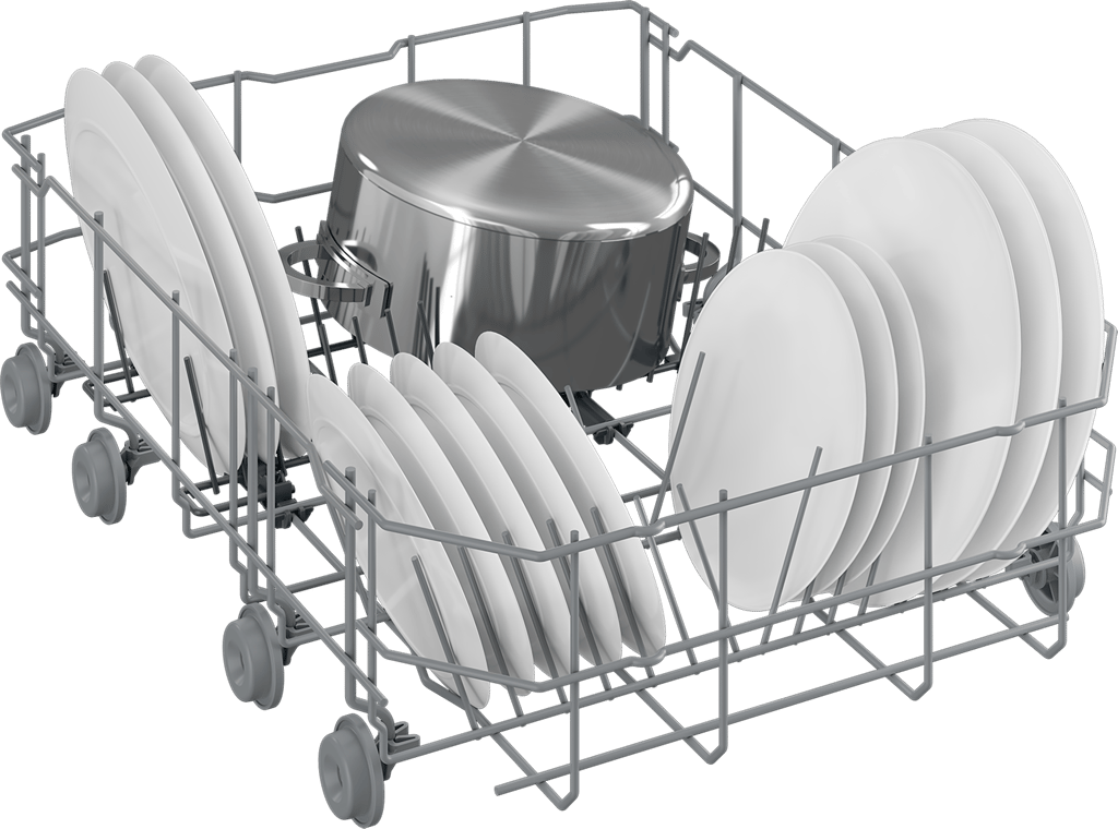 DIS15020 For versatile dishwashing tailored to your daily needs, this Integrated Slimline Dishwasher boasts a selection of 5 programmes. From the quick and efficient Mini 30' programme that washes a full load in just 30 minutes to the Quick&Shine™ feature that completes a full load in only 58 minutes, there's a programme for every dishwashing scenario. folding plate supports in the bottom basket, providing extra room for larger dishes.