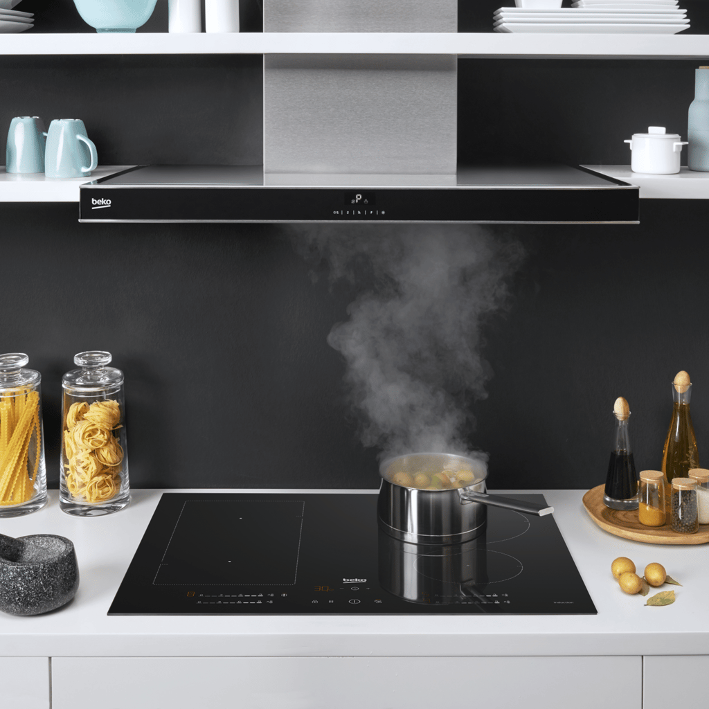 HIIP64530UFT Perfect for modern kitchens, this induction hob features nine adjustable power levels and has a booster function for fast cooking. Featuring induction hob technology, this model cleverly heats the pan instead of the hob, offering fast, energy-efficient cooking. To stop curious fingers from altering the hob's settings, this model features a child safety lock.  