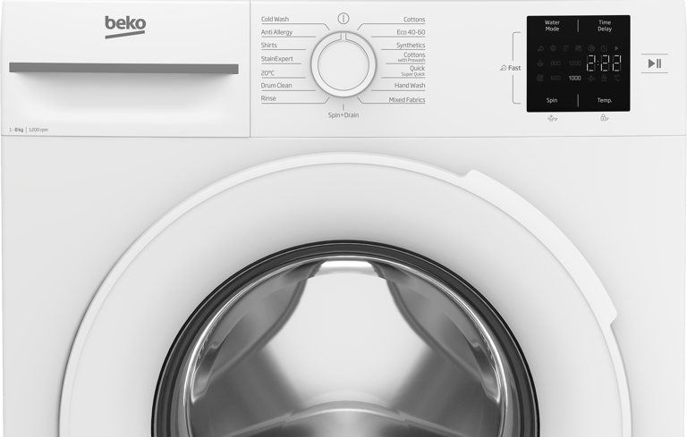 BM1WT3821W Looking for a washing machine that combines speed and convenience? This 8kg 1200rpm model features a SteamCure programme to reduce wrinkles, a 28-minute programme for quick washes, and the Fast+ function, which shortens cycle times by up to 55%. Plus, on those busy days when things slip your mind, the AddXtra feature allows you to easily add forgotten items mid-cycle, making laundry day more efficient and flexible.