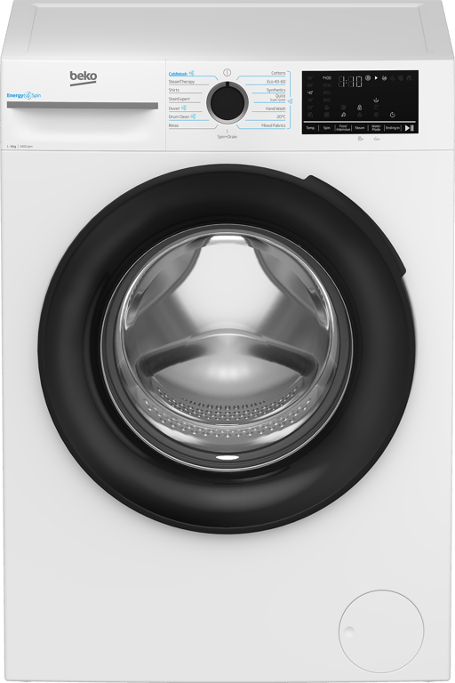 BM3WT4941IW Tackle your laundry with ease using this 9kg 1400rpm washing machine. Featuring Beko’s EnergySpin technology, this machine accelerates detergent dissolution with less heat, cutting energy consumption by up to 35% on everyday wash programmes. Rated A for energy efficiency, this model includes Beko’s IronFast and SteamCure technologies to reduce wrinkles in your clothes. Plus, the SteamTherapy programme refreshes garments in 17 minutes, without the need for a full wash cycle. 