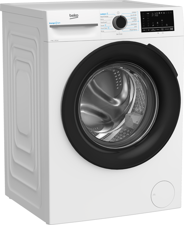 BM3WT4941IW Tackle your laundry with ease using this 9kg 1400rpm washing machine. Featuring Beko’s EnergySpin technology, this machine accelerates detergent dissolution with less heat, cutting energy consumption by up to 35% on everyday wash programmes. Rated A for energy efficiency, this model includes Beko’s IronFast and SteamCure technologies to reduce wrinkles in your clothes. Plus, the SteamTherapy programme refreshes garments in 17 minutes, without the need for a full wash cycle. 