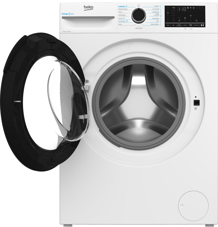 BM3WT4941IW Tackle your laundry with ease using this 9kg 1400rpm washing machine. Featuring Beko’s EnergySpin technology, this machine accelerates detergent dissolution with less heat, cutting energy consumption by up to 35% on everyday wash programmes. Rated A for energy efficiency, this model includes Beko’s IronFast and SteamCure technologies to reduce wrinkles in your clothes. Plus, the SteamTherapy programme refreshes garments in 17 minutes, without the need for a full wash cycle. 
