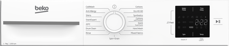 BM1WT3721W This 7kg 1200rpm washing machine makes everyday laundry effortless. The SteamCure programme optimises wash cycles to reduce wrinkles, while the Quick Programme cleans a full load in just 28 minutes. On busy days, Fast+ technology cuts wash times by up to 55%. And with AddXtra, you can pause mid-cycle to safely add any forgotten items, giving you complete control and convenience.
