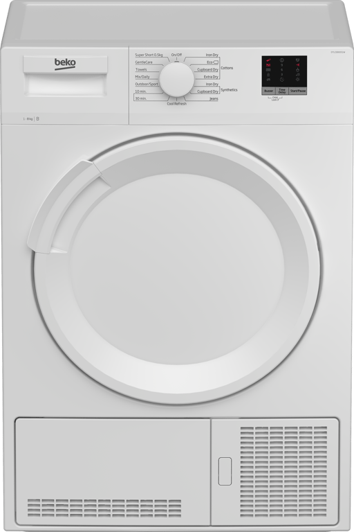 DTLCE80051W This 8kg Condenser Tumble Dryer boasts a spacious 32cm porthole, ideal for accommodating large loads, duvets, and bed linen. The Sensor Drying Programme ensures optimal dryness by automatically stopping the cycle when necessary, providing perfect protection for your laundry. The appliance offers even more convenience with a selection of timed programmes, allowing you to easily choose your preferred settings.