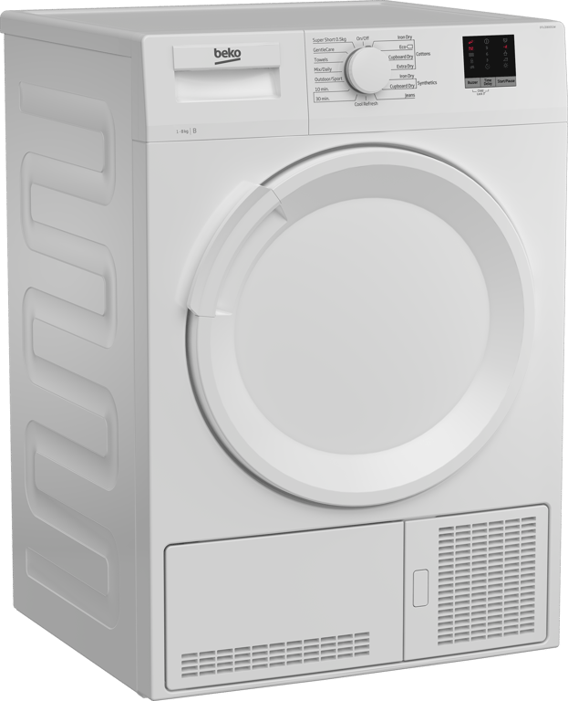DTLCE80051W This 8kg Condenser Tumble Dryer boasts a spacious 32cm porthole, ideal for accommodating large loads, duvets, and bed linen. The Sensor Drying Programme ensures optimal dryness by automatically stopping the cycle when necessary, providing perfect protection for your laundry. The appliance offers even more convenience with a selection of timed programmes, allowing you to easily choose your preferred settings.
